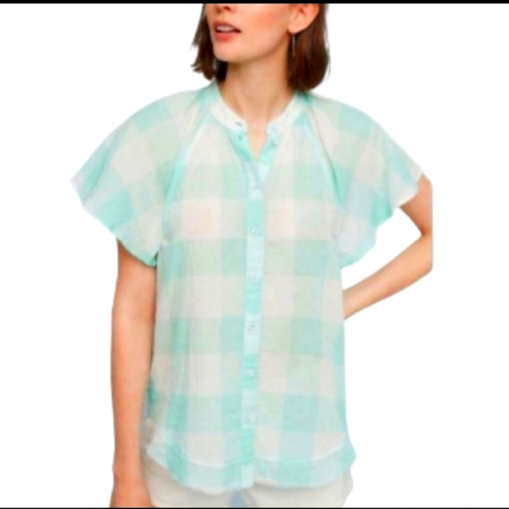 Anthropologie Maeve Gingham Flutter Top